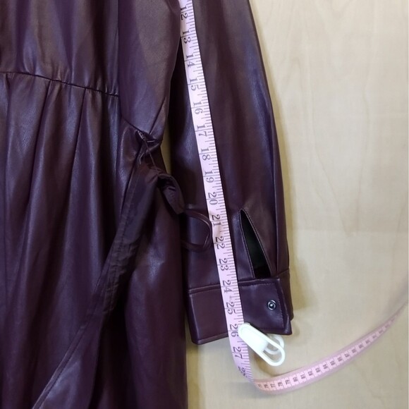 Eloquii belted vegan leather trench jacket coat in burgundy wine Plus size 28 - Picture 13 of 13